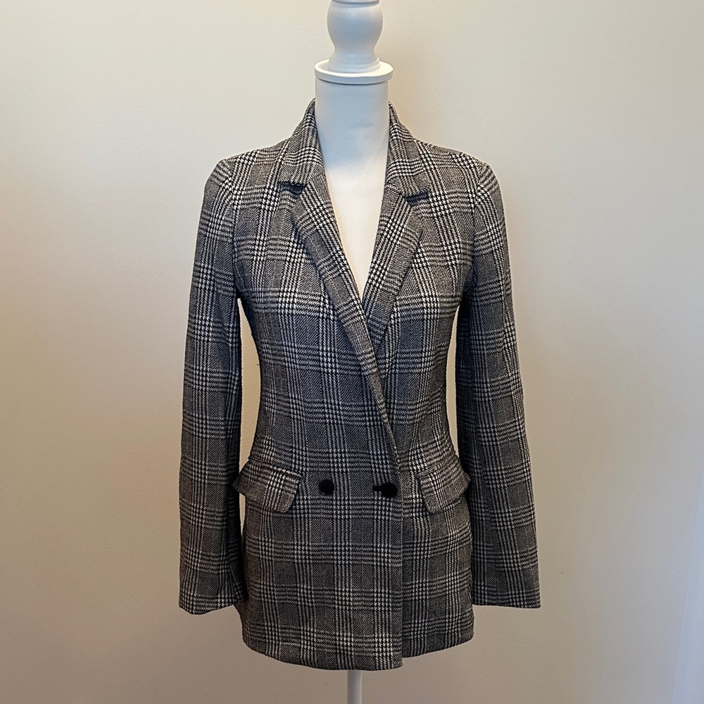 GAP Women's Black and White Checkered Blazer